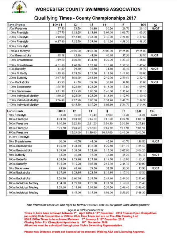 Worcestershire County Qualifying Times